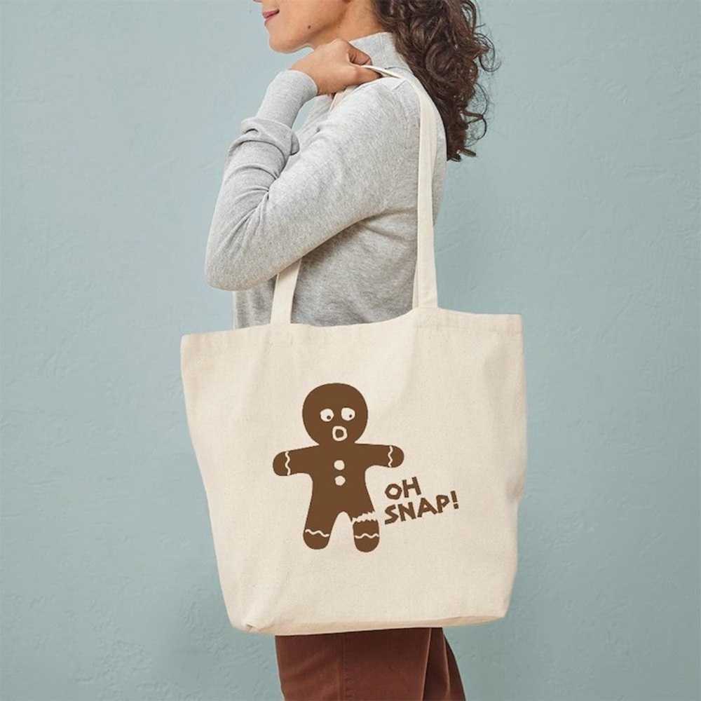 NWOT, “Oh Snap” Gingerbread Man Reusable Canvas Market Shopping Tote Bag